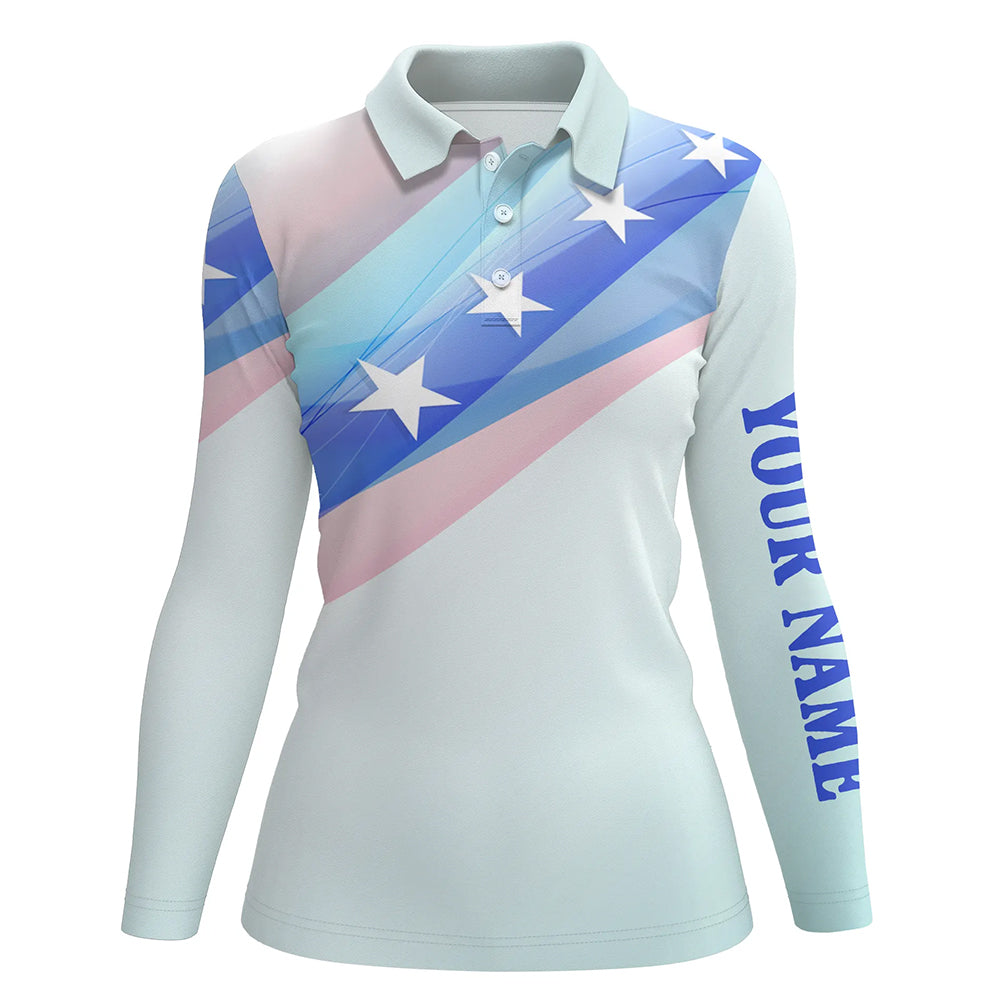 Colorful Pastel Us Flag Womens Golf Polo Shirts Custom Name Patriotic Golf Shirts For Women LDT1435