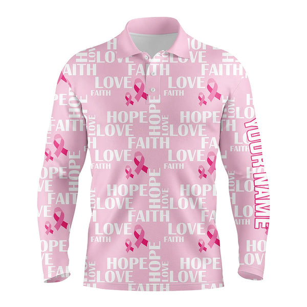 Pink Ribbon Faith Love Hope Breast Cancer Awareness Mens Golf Polo Shirts Golf Shirts For Men LDT0503