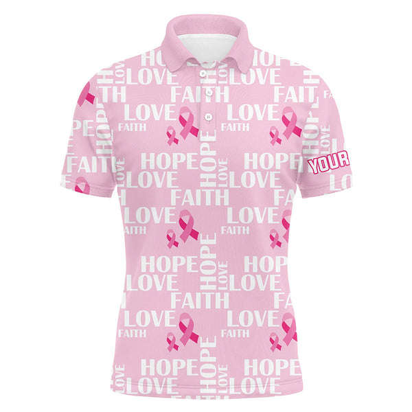 Pink Ribbon Faith Love Hope Breast Cancer Awareness Mens Golf Polo Shirts Golf Shirts For Men LDT0503