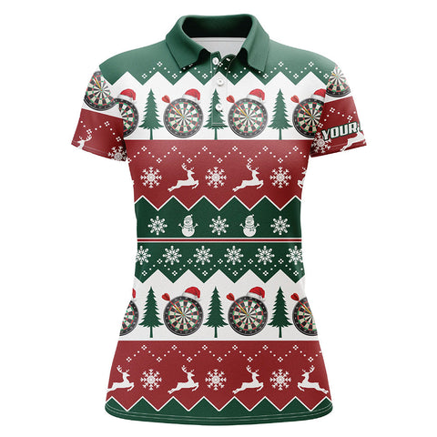 Christmas Tree Snowflakes Women Darts Polo Shirt Custom Christmas Darts Shirt For Women LDT0804