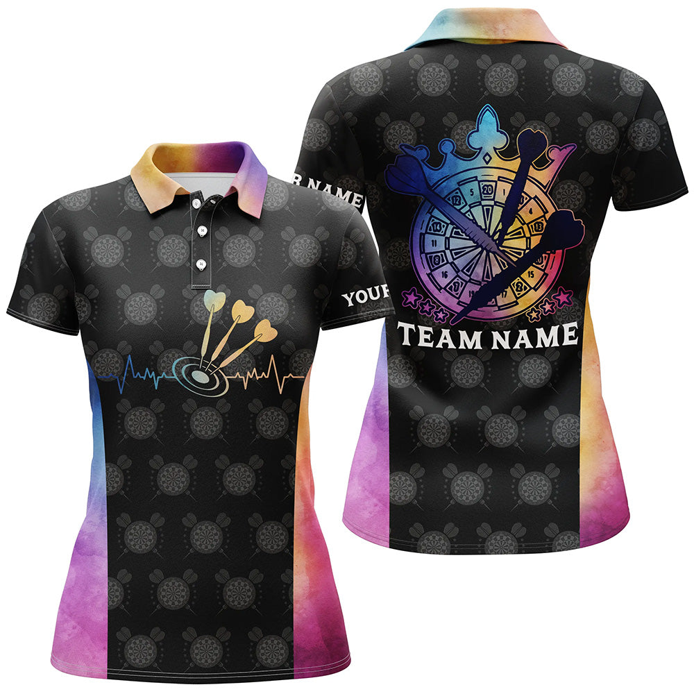 Darts Heartbeat Tie Dye Women Polo Shirts Personalized Darts Shirt For Women Dart Jersey LDT0805