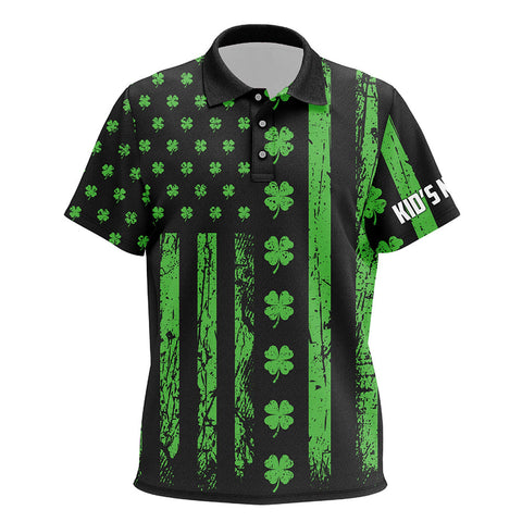 St. Patrick's Day American Flag Kids Golf Polo Shirt Green Clover Leaf Patriotic Golf Tops For Kid LDT1039