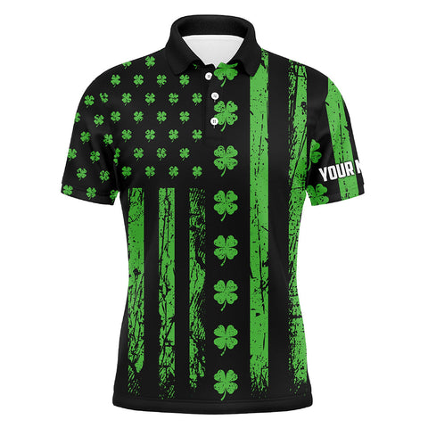 St. Patrick's Day American Flag Mens Golf Polo Shirt Green Clover Leaf Patriotic Golf Tops For Men LDT1039