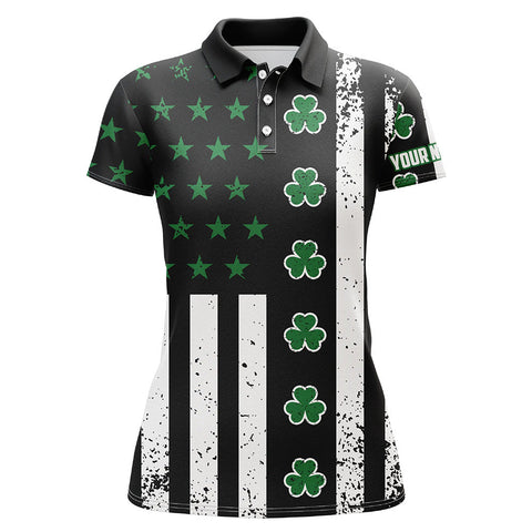 St. Patrick's Day American Flag Womens Golf Polo Shirt Green Clover Patriotic Women Golf Tops LDT1040