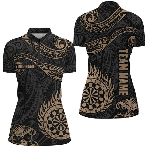 Personalized Golden Hawaiian Tribal Flame Dart Quarter-Zip Shirt Custom Women Dart Jerseys LDT0824