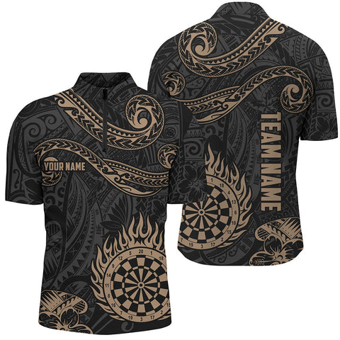 Personalized Golden Hawaiian Tribal Flame Darts Quarter-Zip Shirt Custom Men Dart Jerseys LDT0824
