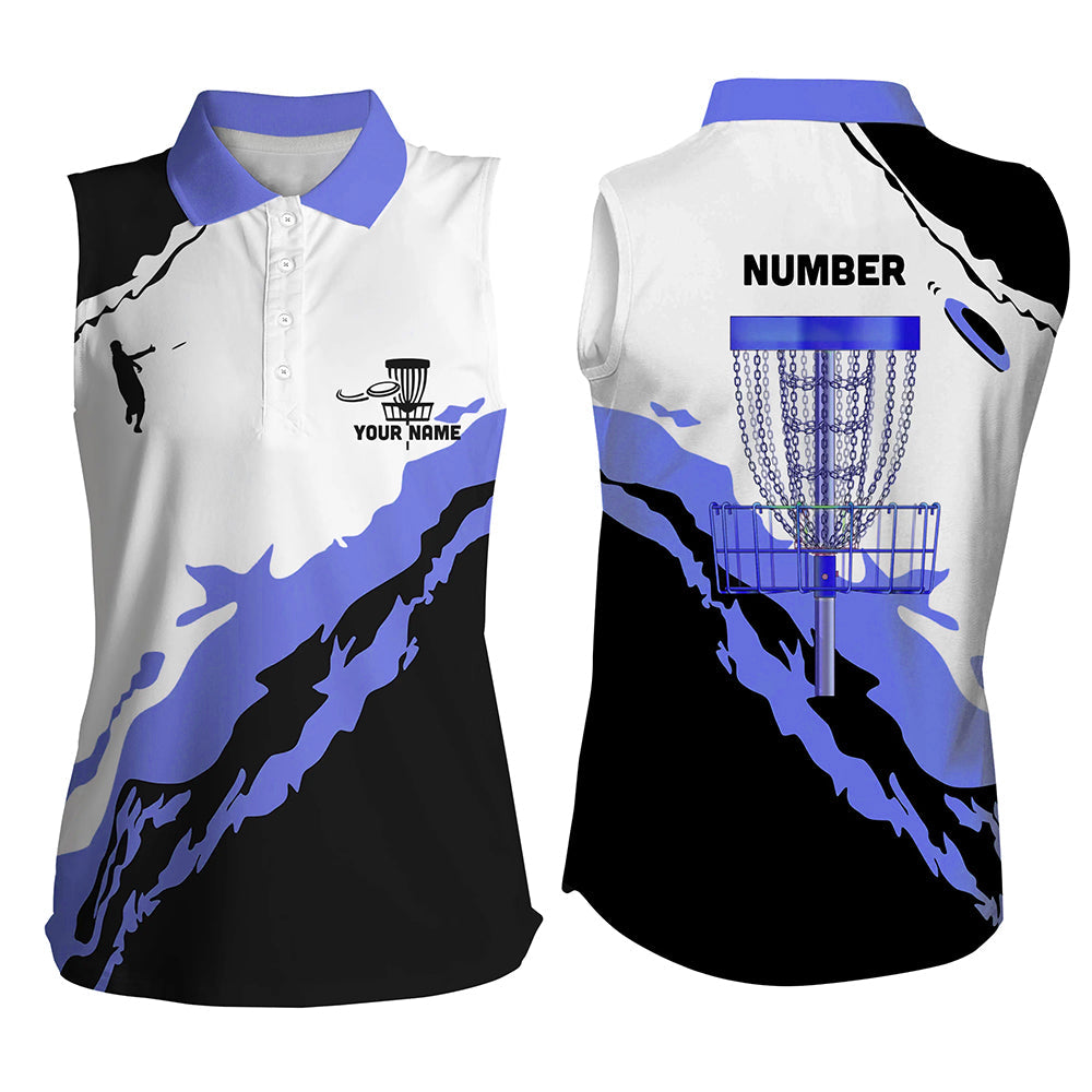 Purple Black Disc Golf Womens Sleeveless Polo Shirt Customized Disc Golf Shirts For Women Golf Gifts LDT1247
