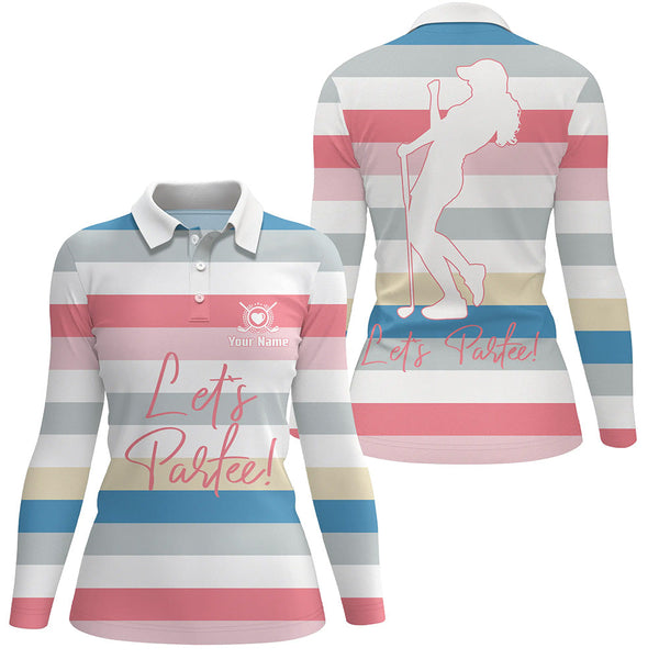 Let's Partee Pastel Multicolor Womens Golf Tops Personalized Rainbow Golf Shirts For Women LDT0257