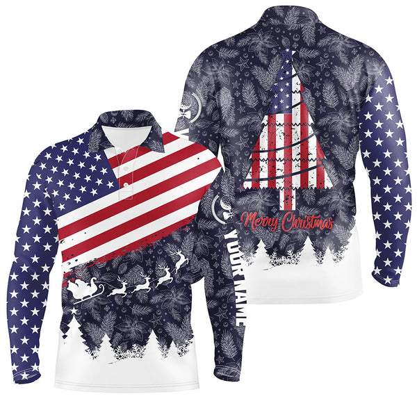 Merry Christmas Usa Flag Mens Golf Polo Shirts Custom Patriotic Golf Shirts For Men Golf Gifts LDT0576