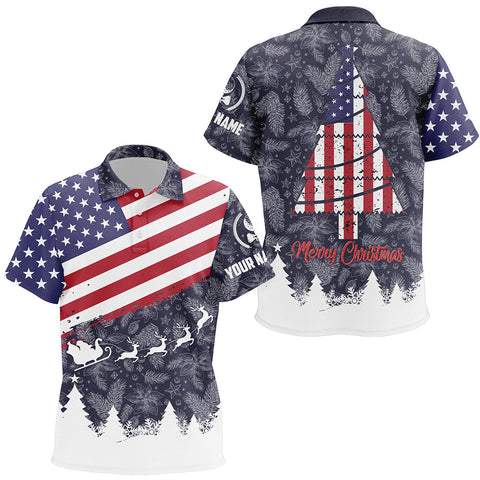 Merry Christmas Usa Flag Kids Golf Polo Shirts Custom Patriotic Golf Shirts For Kid Golf Gifts LDT0576