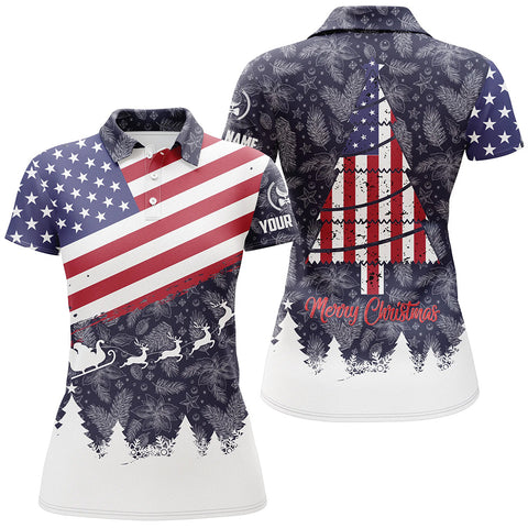 Merry Christmas Usa Flag Golf Polo Shirts Custom Patriotic Golf Shirts For Women Golf Gifts LDT0576