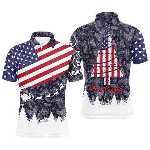 Merry Christmas Usa Flag Mens Golf Polo Shirts Custom Patriotic Golf Shirts For Men Golf Gifts LDT0576