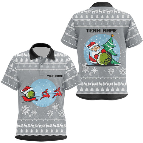 Grey Christmas Kids Golf Polo Shirt With Reindeer & Santa Custom Unisex Golf Tops For Kid Golfing Gifts LDT0582