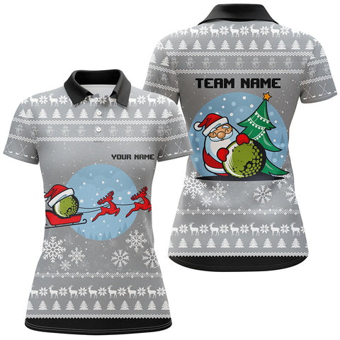 Grey Christmas Golf Polo Shirt With Reindeer & Santa Custom Golf Tops For Women Golfing Gifts LDT0582