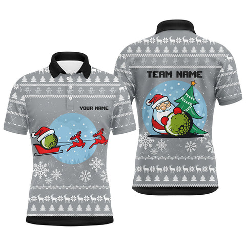 Grey Christmas Mens Golf Polo Shirts With Reindeer & Santa Custom Golf Tops For Men Golfing Gifts LDT0582