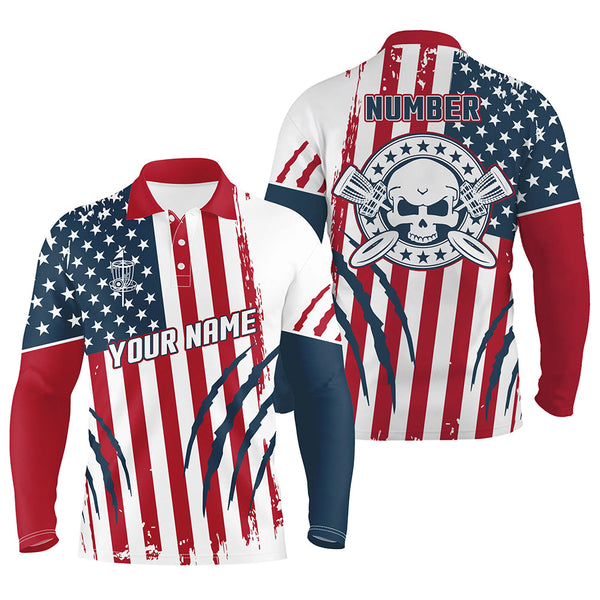 American Flag Scratches Custom Mens Disc Golf Polo Shirts Patriotic Disc Golf Gifts For Men LDT0281