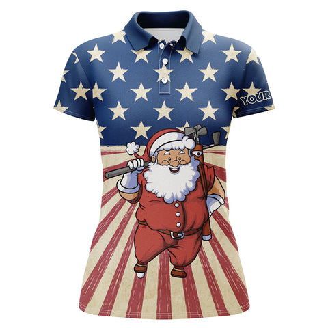 Santa Christmas Vintage American Flag Golf Polo Shirts Funny Golf Shirts For Women Golf Gifts LDT0592