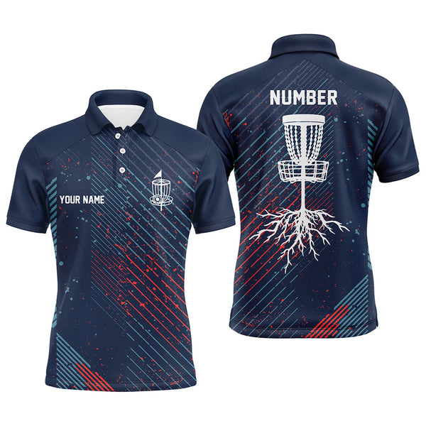 Blue Red Geometric Pattern Mens Disc Golf Polo Shirt Cool Golf Shirts For Men Golf Gifts LDT0596