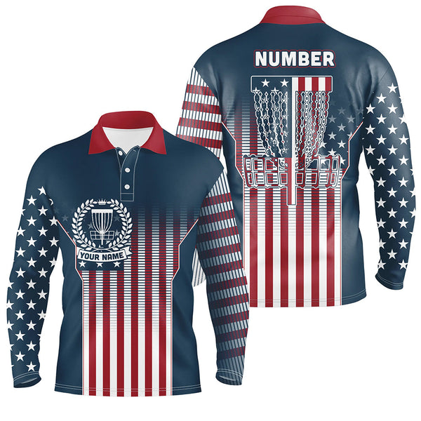 Customized Disc Golf Patriotic Gradient Usa Flag Mens Polo Shirt Disc Golf Gifts For Men LDT0597