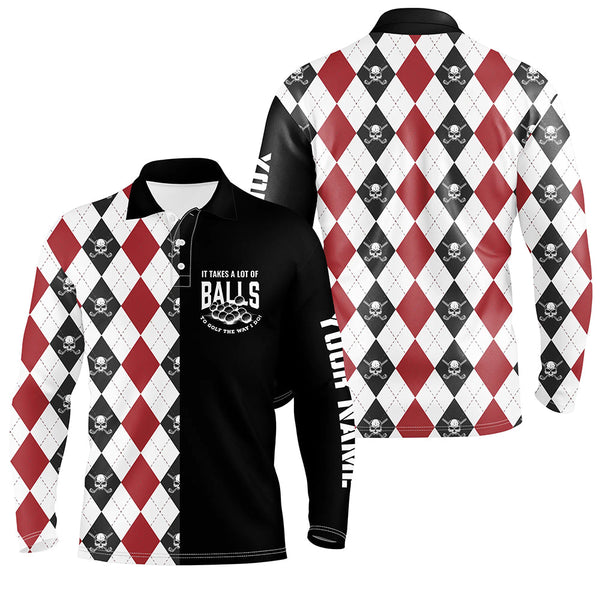 It Takes A Lot Of Balls Mens Skull Argyle Golf Polo Shirt Golf Shirts For Men Golfing Gifts LDT0608