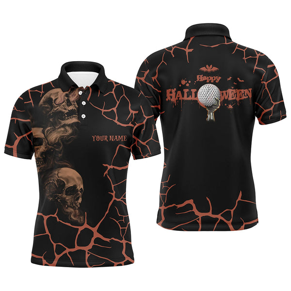 Mens Orange Happy Halloween Skull Golf Polo Shirts Spooky Halloween Golf Gift Idea For Men LDT0323
