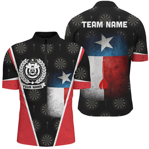 Retro Texas Flag Darts Quarter Zip Shirt Custom Patriotic Darts Shirt For Men Dart Jerseys LDT1315