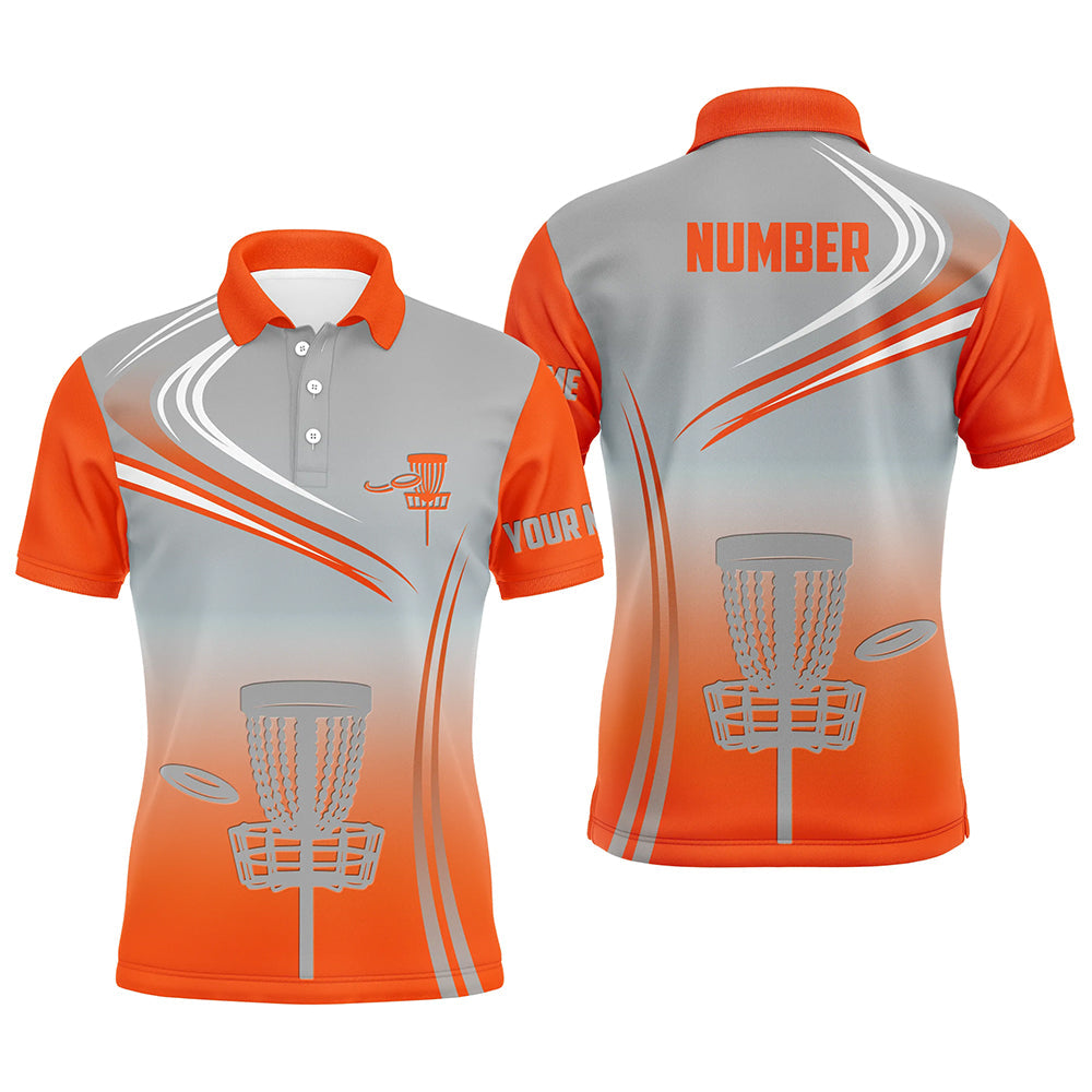 Orange & Grey Mens Disc Golf Polo Shirts Customized Disc Golf Tops For Men Golfing Gifts LDT1322