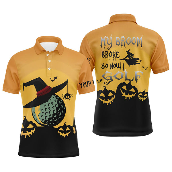 My Broom Broke So Now I Golf Orange Mens Halloween Polo Shirts Witch Scary Golf Gifts For Men LDT0346