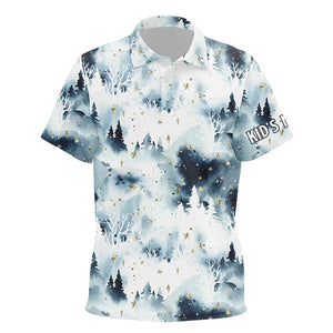Watercolor Night Sky Forest Christmas Trees Kid Golf Polo Shirts Christmas Golf Shirts For Kid LDT0658
