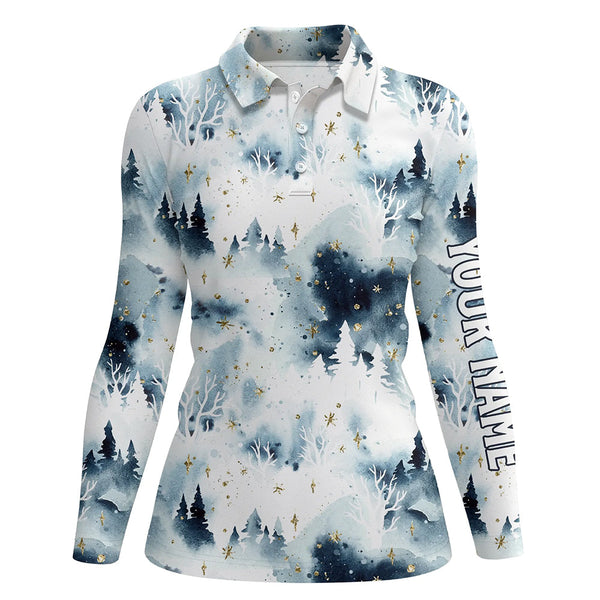 Watercolor Night Sky Forest Christmas Trees Golf Polo Shirts Christmas Golf Shirts For Women LDT0658
