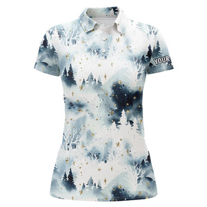 Watercolor Night Sky Forest Christmas Trees Golf Polo Shirts Christmas Golf Shirts For Women LDT0658