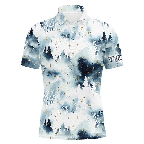 Watercolor Night Sky Forest Christmas Trees Men Golf Polo Shirts Christmas Golf Shirts For Men LDT0658