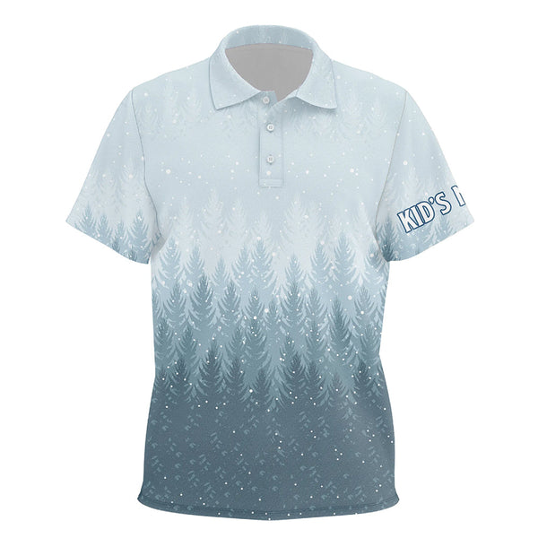 Blue Winter Holly Seamless Custom Kids Golf Polo Shirts Christmas