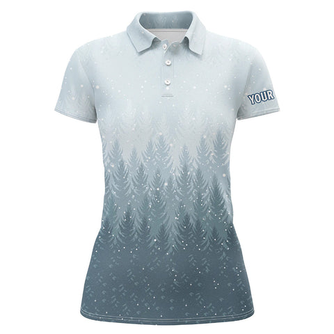 Winter Night Forest Christmas Golf Polo Shirts Snow Blue Golf Shirts For Women Golfing Gifts LDT0660