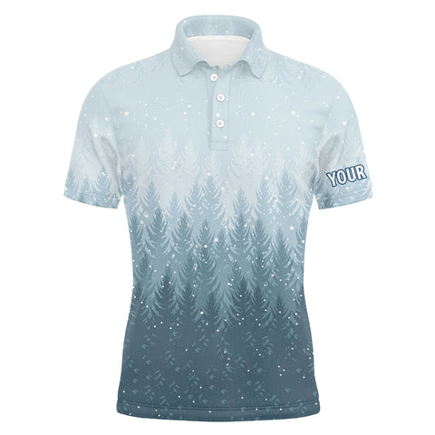 Winter Night Forest Christmas Mens Golf Polo Shirts Snow Blue Golf Shirts For Men Golfing Gifts LDT0660
