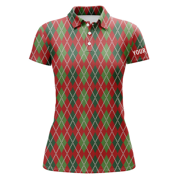 Christmas Argyle Knitted Womens Golf Polo Shirt Red Green All Over Print Golf Shirt For Women LDT0662
