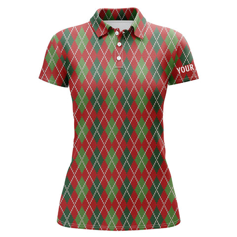 Christmas Argyle Knitted Womens Golf Polo Shirt Red Green All Over Print Golf Shirt For Women LDT0662
