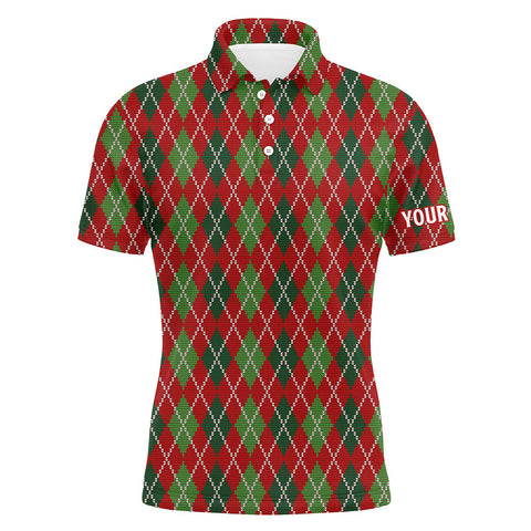 Christmas Argyle Knitted Mens Golf Polo Shirt Red Green All Over Print Golf Shirt For Men LDT0662