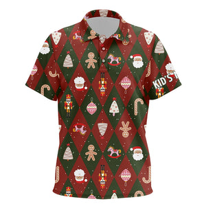 Festive Christmas Icons Golf Kids Polo Shirts Red Green Argyle Golf Shirts For Kid Golf Gifts LDT0663