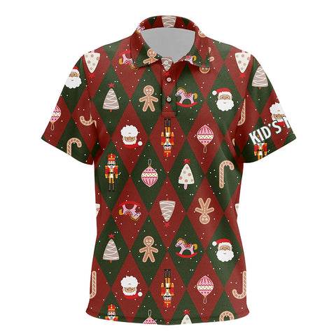 Festive Christmas Icons Golf Kids Polo Shirts Red Green Argyle Golf Shirts For Kid Golf Gifts LDT0663
