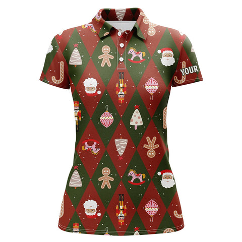 Festive Christmas Icons Golf Polo Shirts Red Green Argyle Golf Shirts For Women Golf Gifts LDT0663
