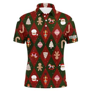 Festive Christmas Icons Golf Mens Polo Shirts Red Green Argyle Golf Shirts For Men Golf Gifts LDT0663