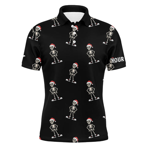 Cartoon Skeleton With Santa Hat Christmas Mens Golf Polo Shirts Black Skull Golf Shirts For Men LDT0664