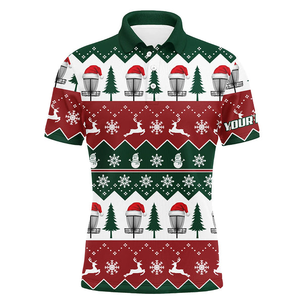Disc Golf Santa Christmas Tree Snow Mens Polo Shirt Custom Christmas Disc Golf Gifts For Men LDT0671