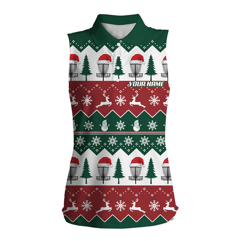 Disc Golf Santa Christmas Tree Snow Sleeveless Polo Shirt Custom Christmas Disc Golf Gifts For Women LDT0671