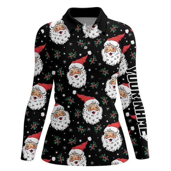 Santa Claus With Holly & Snowflakes Christmas Golf Polos Vintage Cute Golf Shirts For Women LDT0676