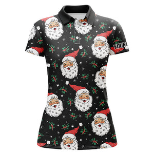 Santa Claus With Holly & Snowflakes Christmas Golf Polos Vintage Cute Golf Shirts For Women LDT0676