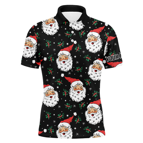 Santa Claus With Holly & Snowflakes Christmas Men Golf Polos Vintage Cute Golf Shirts For Men LDT0676