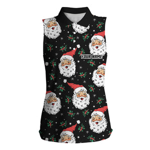 Santa Claus With Holly & Snowflakes Christmas Women Sleeveless Golf Polos Cute Golf Shirts For Women LDT0676