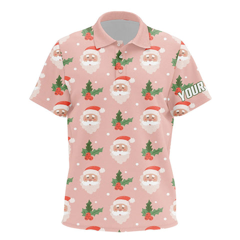 Santa With Holly On Pink Kids Golf Polo Shirt Custom Cute Golf Shirts For Kid Golf Gifts LDT0677
